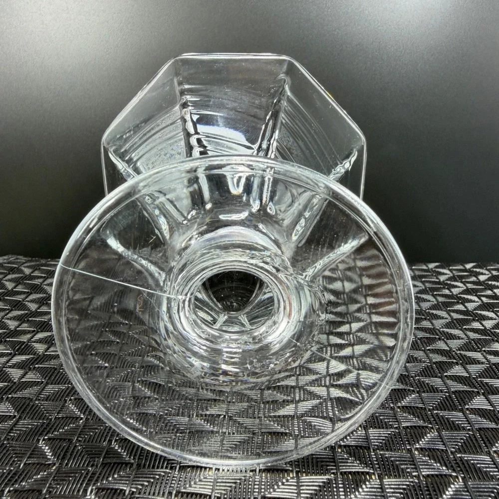 Dansk Summerhouse Clear Glass Footed Dessert Bowls Art Deco Hexagonal Set of 2‎